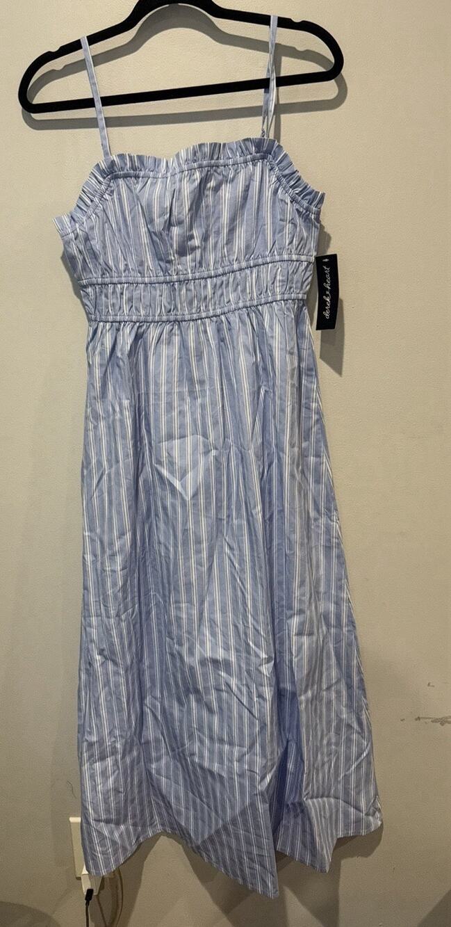 Derek Heart Blue White Striped Cotton Maxi Dress Cottagecore Coastal Prairie M